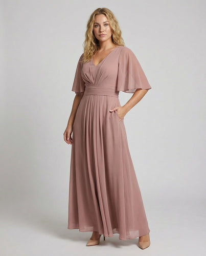Damen Elegante Chiffon-Cape A-Linien-Midikleid