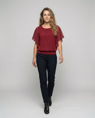 Damen Zweilagige Fledermausärmel Chiffonbluse – Élovi