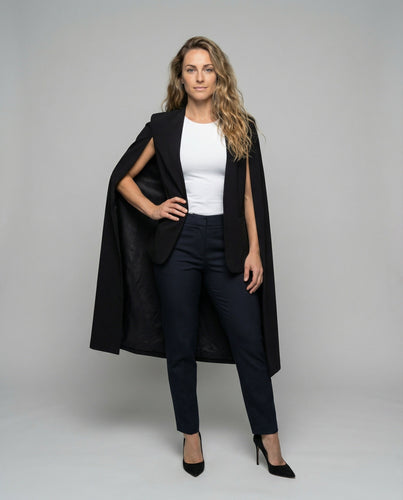 Damen lange Capejacke mit offener Vorderseite und taillierter Passform Echo Archiv