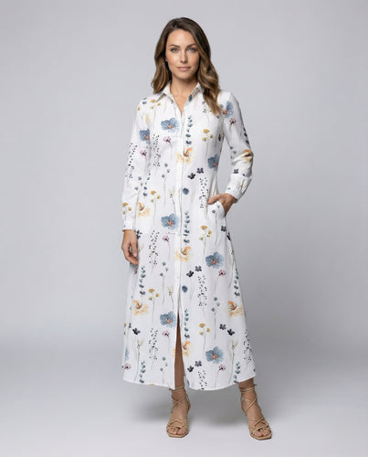 Damen Klassische Taillierte MischgewEchoarchive Maxi-Hemdkleid