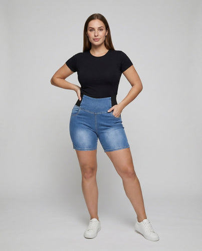 Damen Funktionale V-förmige Bauchbereich Denim Shaping Jeans Shorts