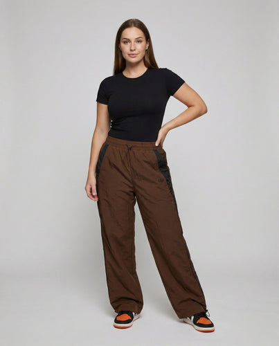 Damen Sportliche Kontrastpanel Nylon Baggy Pants