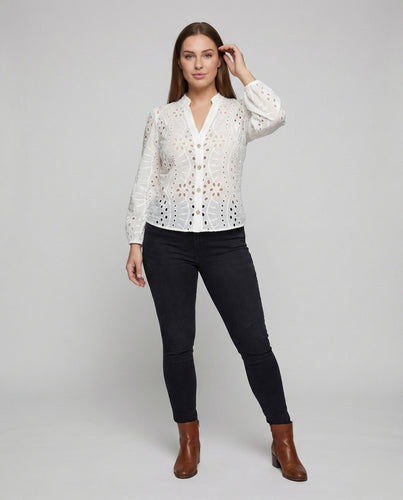 Frauen Romantische Broderie-Anglaise Baumwolle Kurze Bluse