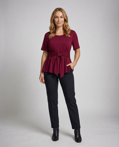 Frauen Feminine Bindegürtel Misch Chiffon Peplum Shirt