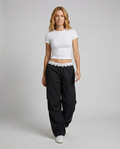 Damen Romantische Spitze Taille Mix Chiffon Ballonhose