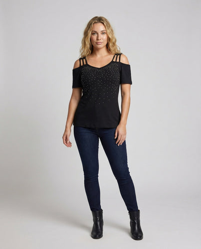 Damen Modisches Cut-Out Schulter Jersey Kurzarmshirt