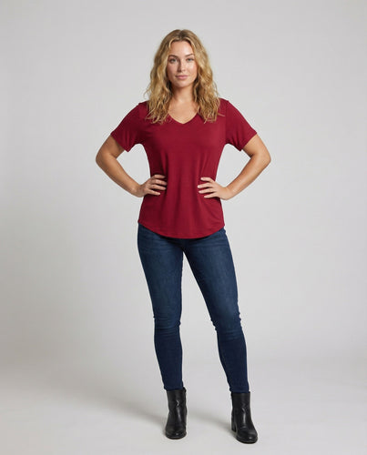 Frauen Einfaches Doppeltes Layer Saum Jersey T-Shirt