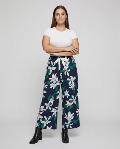 Damen Rustikale Bindekordel Leinenoptik Culotte Hose
