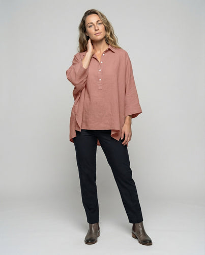 Damen Rustikaler Asymmetrischer Schwänzel Saum Leinen Optik Poncho Bluse