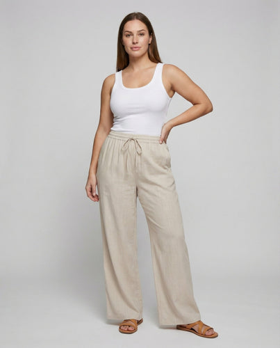 Frauen Rustikale Gerade Schnitt Leinen Look Palazzo Hosen