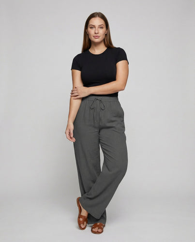 Damen Fließende Viskose-Leinen-Mix Viskose-Leinen-Mix Entspannte Hose
