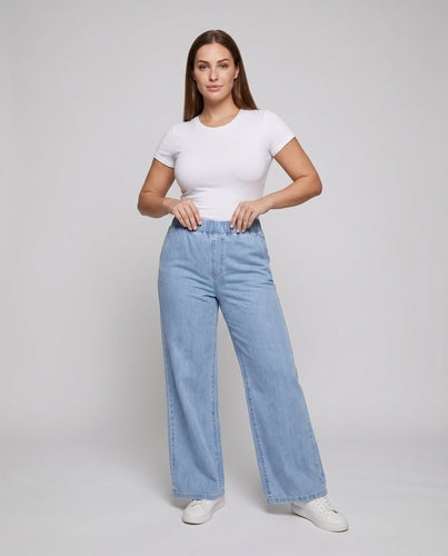 Damen Bequeme Palazzo Schnitt Denim Relax Jeans