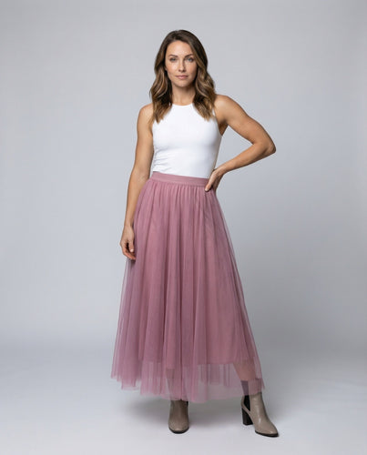 Damen Elegante Satin gefütterte Tüll Volumen Maxi Rock