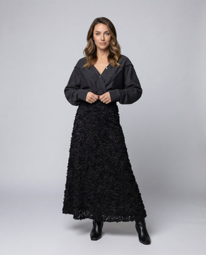 Frauen Romantische Florale 3D-Applikation Gemischte Kirsche Maxi-Rock