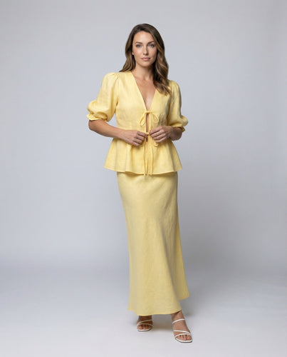 Damen Elegante Maßgeschneiderte Wickelbluse Leinen Leinen Set