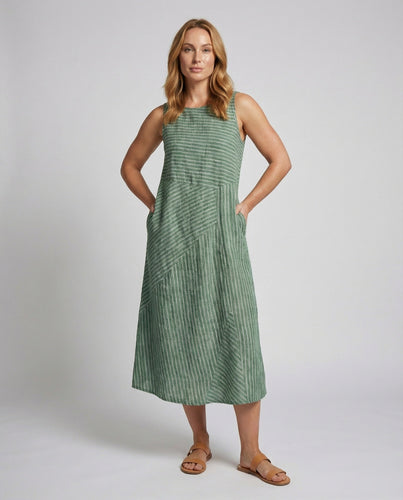 Damen Einfach Flatternder Schnitt Leinenmischung Midi Kleid