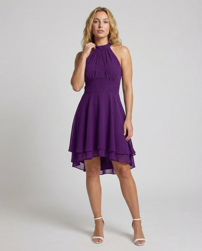 Damen Elegantes Asymmetrisches Stufen-Saum Chiffon Cocktailkleid