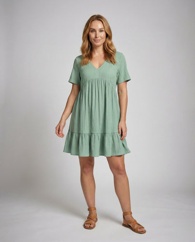 Damen Bequeme Stufen Saum Look Knitterqualität Empire Kleid