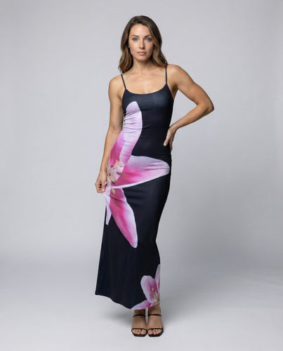 Frauen Grafik Seite Orchideen Druck Gemischt Echo Archive Maxi Kleid