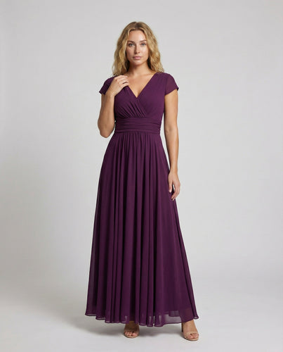 Damen Wickel-Maxikleid V-Ausschnitt Faltenrock