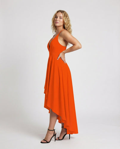 Damen High-Low Maxikleid V-Ausschnitt Spaghettiträger