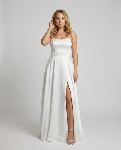 Damen Gala-Maxikleid Spaghettiträger Oberschenkelschlitz – Valéora