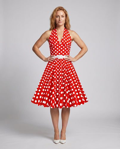 Damen Halter Swing Kleid A-Linie Rock Taillengürtel