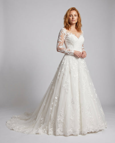 Damen Brautkleid A-Linie 3D Spitze Kathedrale Zug