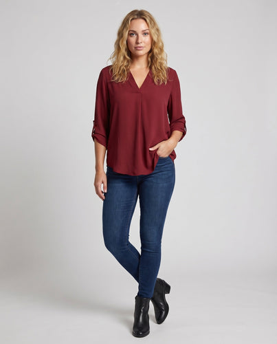 Damen Tunika-Bluse Crêpe Asymmetrischer Saum 3/4-Ärmel
