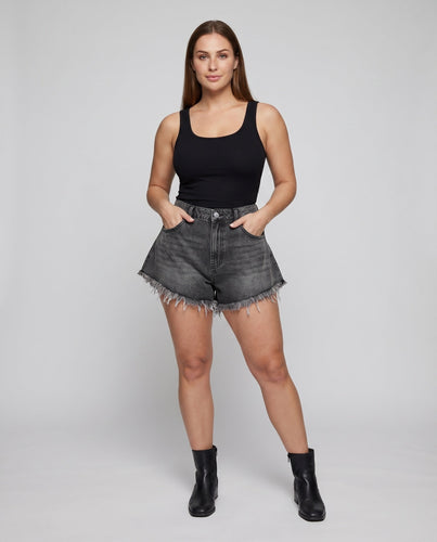 Damen Jeans Shorts Rock Look Hohe Taille Fransen Saum