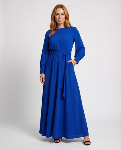 Damen Abendkleid Bodenlang Taille Drapierung Balloonärmeln