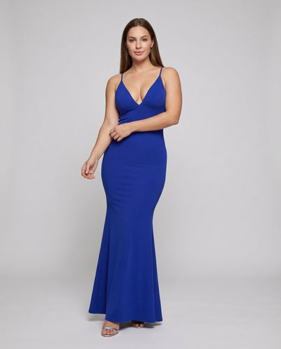 Damen Maxi Kleid Meerjungfrau Schnitt V-Ausschnitt Spaghetti-Träger