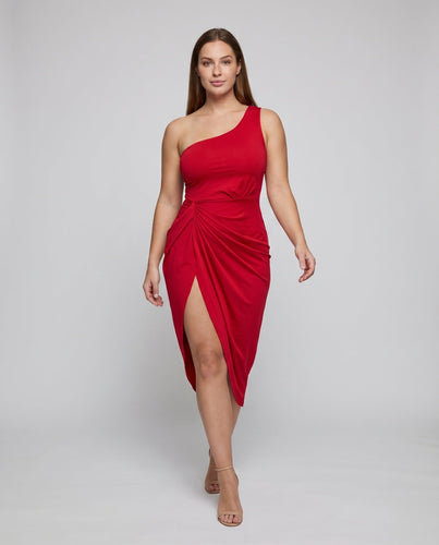 Damen Midi Kleid Herz-Ausschnitt Wickel-Optik Bein-Schlitz