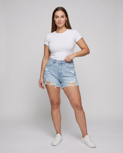 Damen High-Waist Denim Shorts mit fransigem Saum Detail
