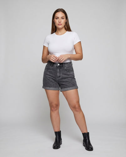 Damen Jeans Shorts Hochbund Cuff Saum 5-Taschen