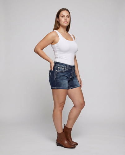 Damen Denim-Shorts Kreuz-Patches Strass Nieten