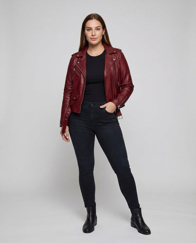 Damen Biker-Blouson Maßgeschneiderte Dekorative Reißverschlüsse Gürtel