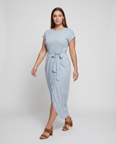 Damen Jersey Maxi Kleid Schnürung Überlappend Vorderseite