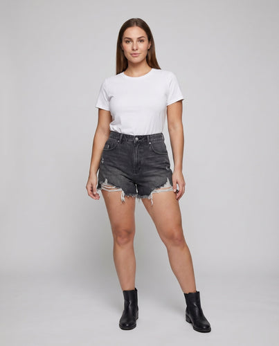 Damen Jean Shorts A-Linie Ausgefranster Saum Doppelter Knopf
