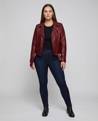 Damen Bikerjacke Velvet Look Asymmetrischer Taillengürtel