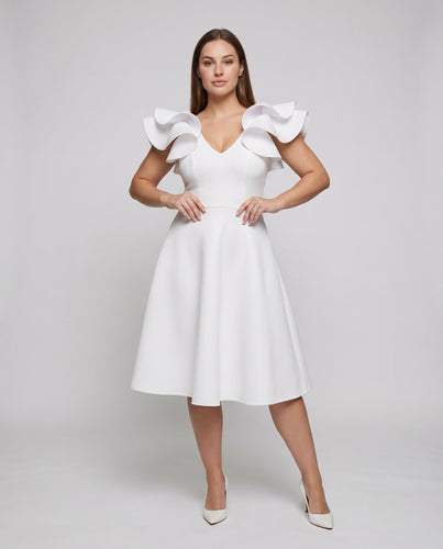 Damen Cocktailkleid A-Linie V-Ausschnitt Rüschensleeves