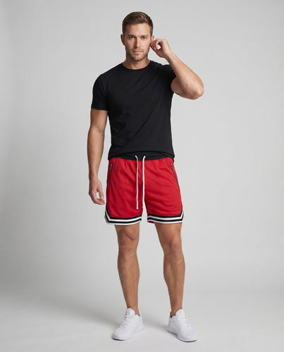 Herren Netzstoff-Sportshorts Reißverschlusstaschen Kordelbund