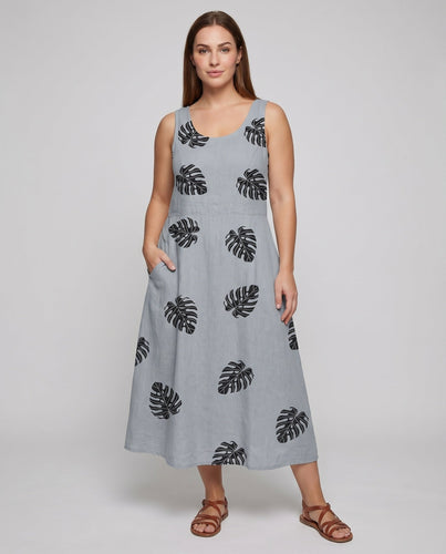 Frauen Ärmelloses Maxikleid Aquarellblumen Seiten Taschen Ausgestellt