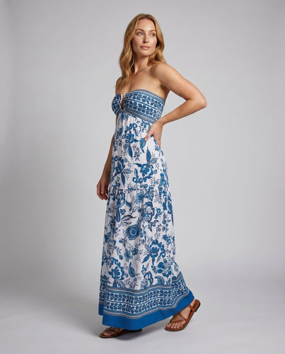 Damen Ärmelloses Bandeau-Maxikleid mit Cut-Out Empire-Taille und gestuftem Saum
