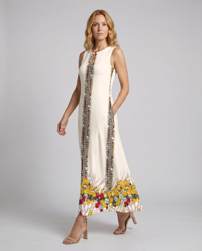 Damen Ärmelloses Maxi-Kleid Saumkante Schlüsselloch-Ausschnitt Seitentaschen