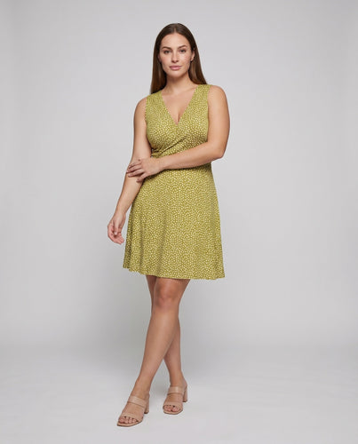 Damen Ärmelloses Midi Kleid Wickeloptik Drapierung Stufenrock