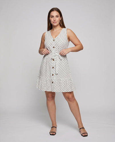 Damen Retro Polka Dot Swing Kleid Zugband Taille Rüsche Saum V-Ausschnitt