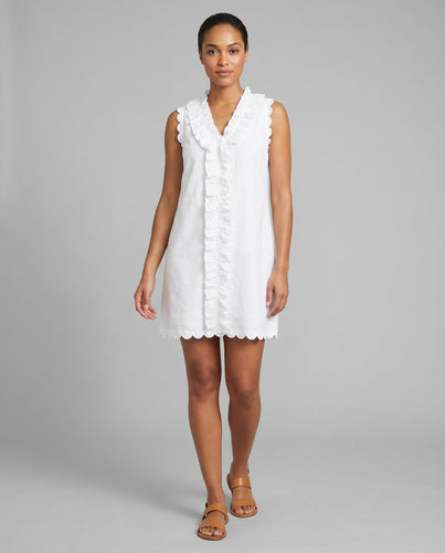 Damen Sommer Mini Kleid Rüschensaum A-Linie Seitentaschen