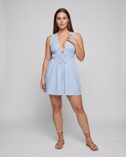 Damen Sommerkleid V-Ausschnitt Kordelzug Weit ausgestellter Rock