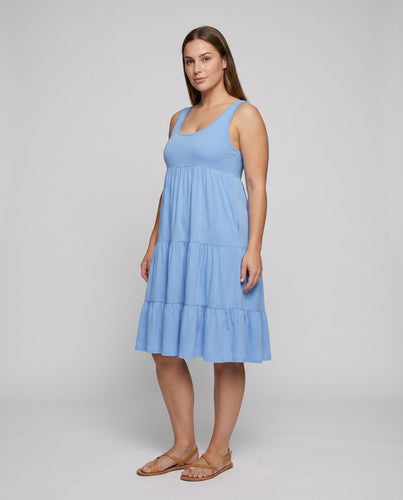 Damen ärmelloses gestuftes Kleid Empire Naht A-Linie